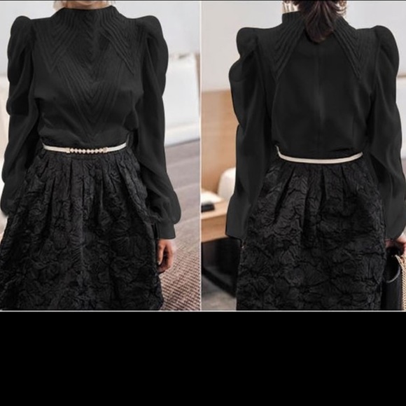 Black decorative high neck blouse - Picture 2 of 6